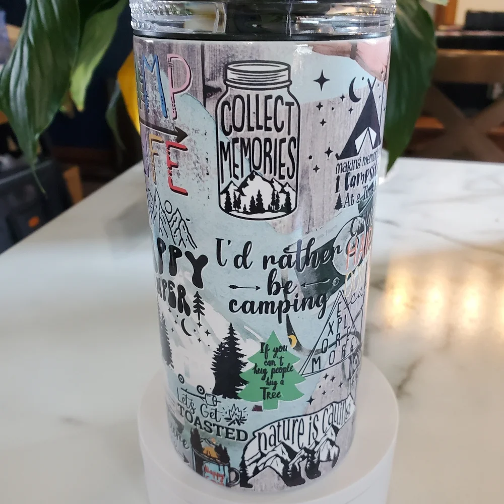 Happy Camper Camping Quotes 4 in 1 Can Cooler 14oz Tumbler 🎉sale